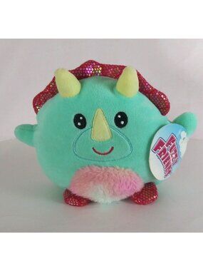 Fuzzy Friends Cute Green Triceratops Soft 5" Plush With Tag